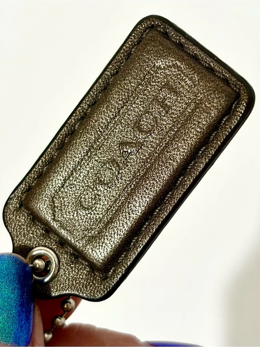 Coach Metallic Black Leather Key Charm with Silver Hardware